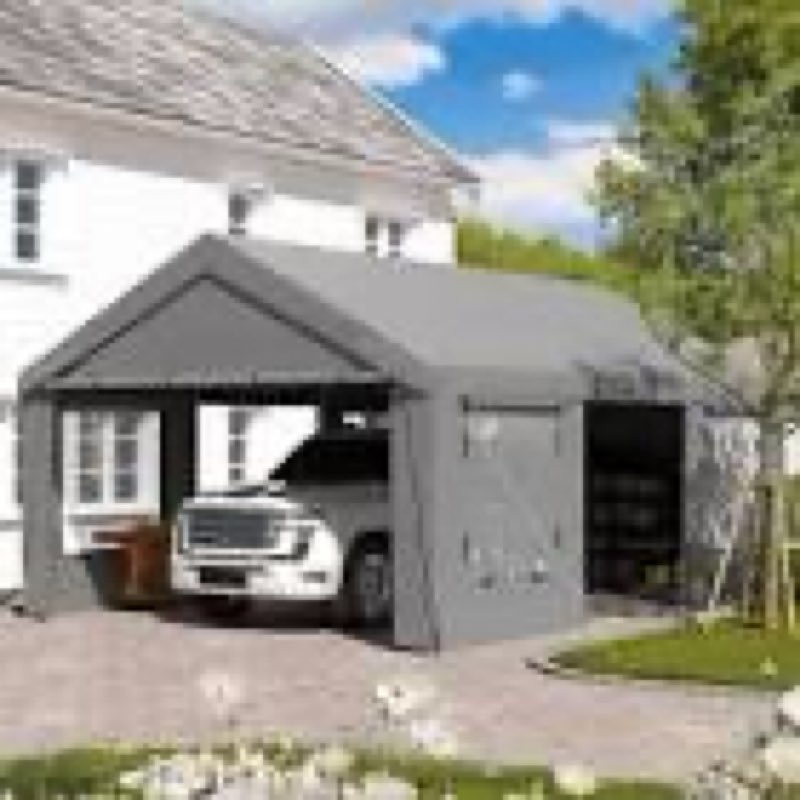 ((incomplete))13 x 20ft heavy duty carport with roll-up windows, 220 g pe portable garage with removable sidewalls