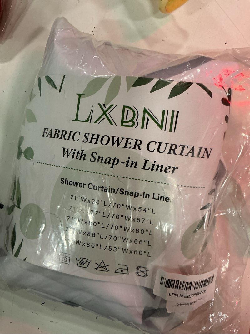 Condition photo showing New/Like New for lxbni no hook ombre grey white striped shower curtain with snap in liner set - hotel shower curtain and liner set with see through mesh top window,machine washable, 71x74 inch ombre grey white 71"w x 74"l (pack of 1)