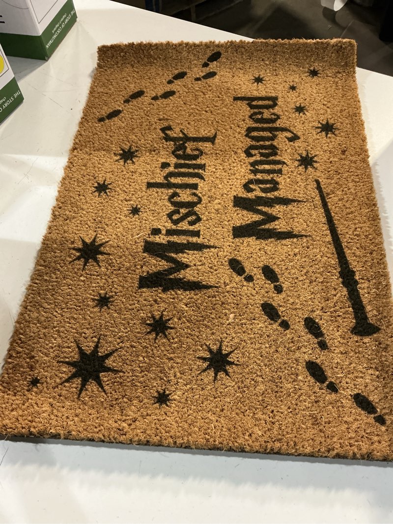 Condition photo showing New/Like New for funny coir doormat magical fantasy front door mat entryway indoor and outdoor mat with heavy duty front porch decor welcome mats for entrance way decor natural coconut thick brown mat 23.7x15.7 inch
