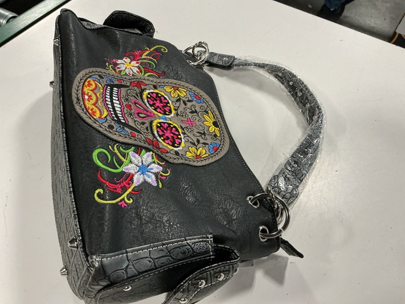 Condition photo showing Good Condition for sugar skull day of the dead bag concealed purse motorcycle shoulder handbag