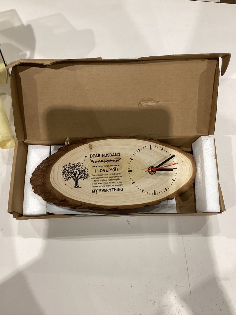 Condition photo showing Good Condition for BeauGift Valentines Day Gifts for Him, Mens Wooden Clock Gift for Husband from Wife, Birthday Anniversary Fathers Day Clock Gift for Him Office Home Decor Husband Gifts