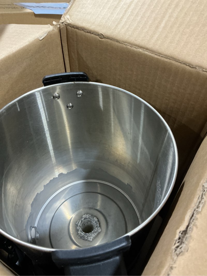 Condition photo showing As Is for Elite Gourmet CCM-035 Maxi-Matic 30 Cup Stainless Steel Coffee Urn Removable Filter For Easy Cleanup, Two Way Dispenser with Cool-Touch Handles Electric Coffee Maker Urn, Stainless Steel