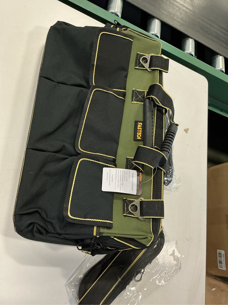 Condition photo showing New/Like New for 22-inch Wide Mouth Tool Bag with Water Proof Molded Base, Wide Mouth Tool Tote Bag, Waterproof Tool Organizer Bag for Men with Adjustable Shoulder Strap(No Bottom Shell) Green