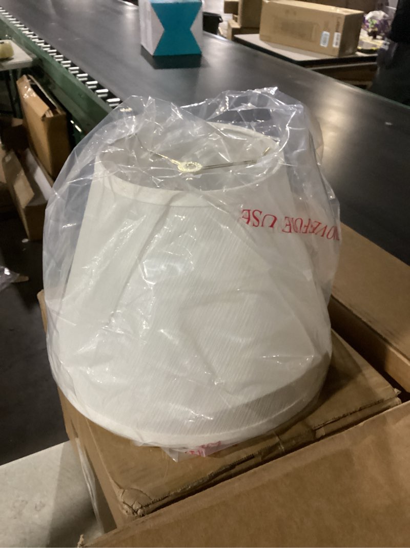 Condition photo showing Good Condition for Aspen Creative 32685 Transitional Empire Shape Spider Construction Lamp Shade, White, 7" Top x 13" Bottom x 9-1/2" Slant Height Transitional White