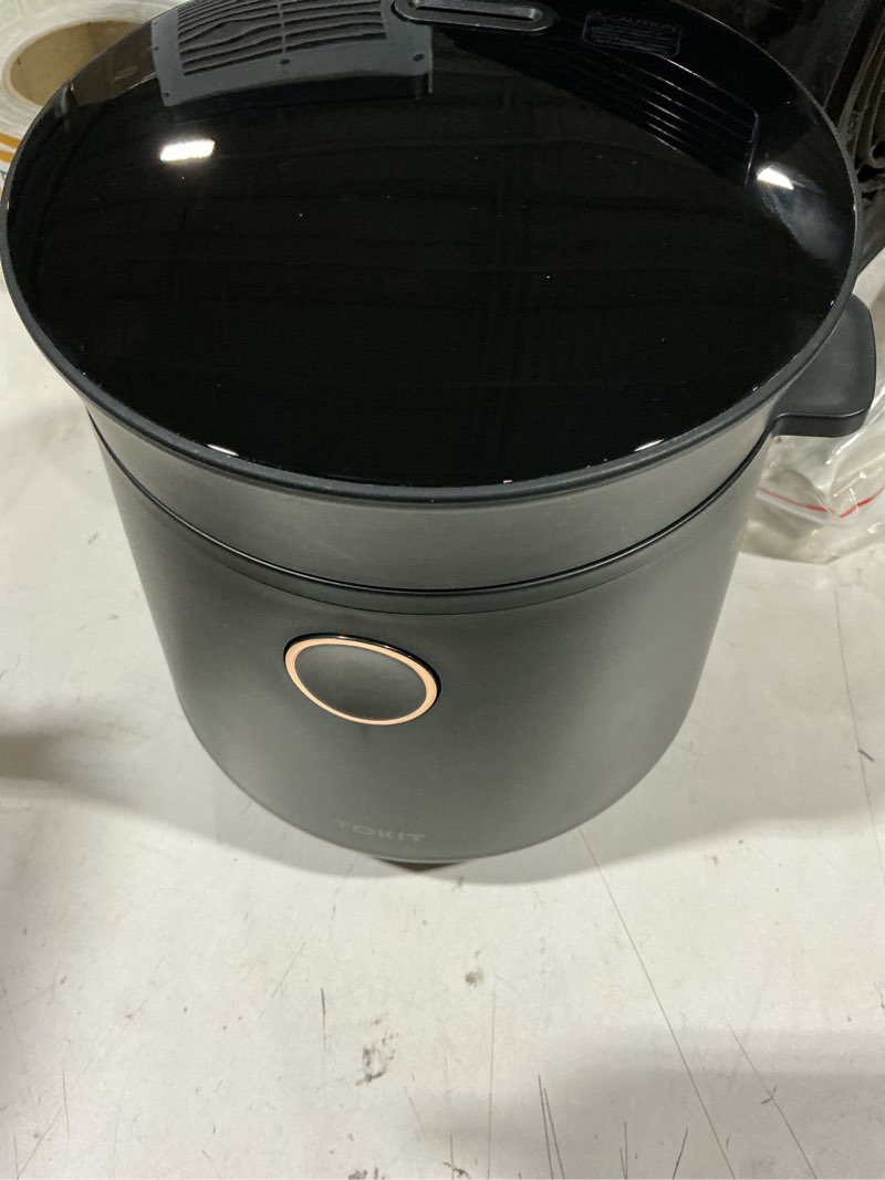 Condition photo showing As Is for compact mini rice cooker small kitchen 3-cup (uncooked) / 6-cup (cooked), non stick ceramic inner pot rice maker, 24h timer delay, auto keep warm, 9 functions multicooker for brown rice, steam, soup black