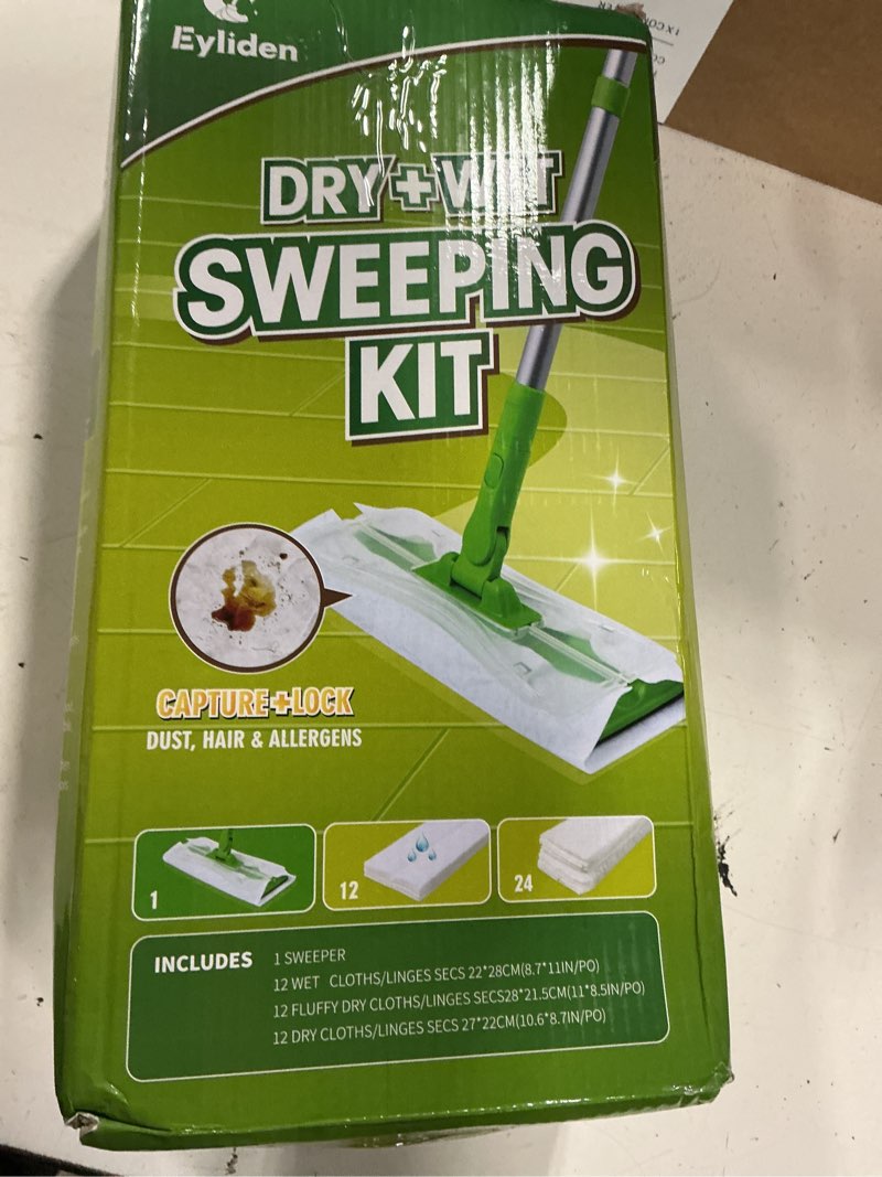 Condition photo showing New/Like New for eyliden sweeper mop with 36 refills - 3 types of disposable dry & wet cloths | lock-tight design no lost pads, universal refills, multi-surface sweeping starter kit for pet hair, dust, floor cleaning