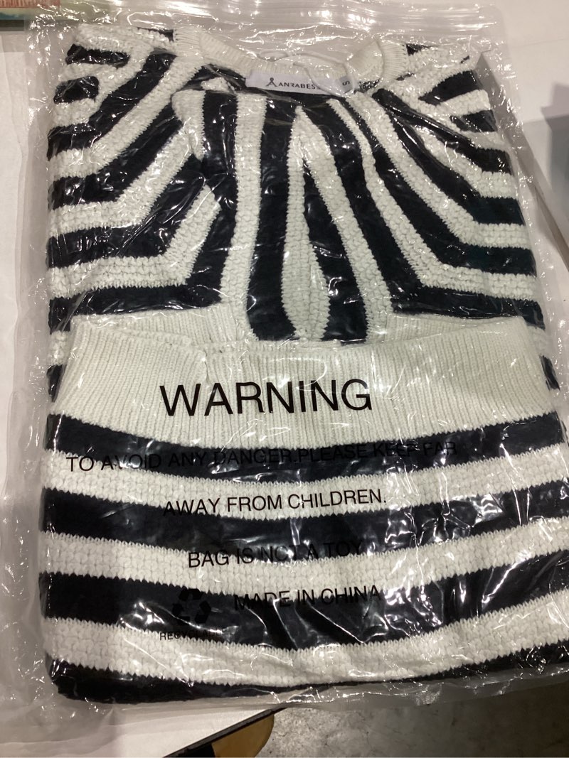 Condition photo showing New/Like New for ANRABESS Womens Cardigan Sweater Long Sleeve Button Down Lady Tweed Knit Jackets 2025 Fall Outfits Small Black White Strip