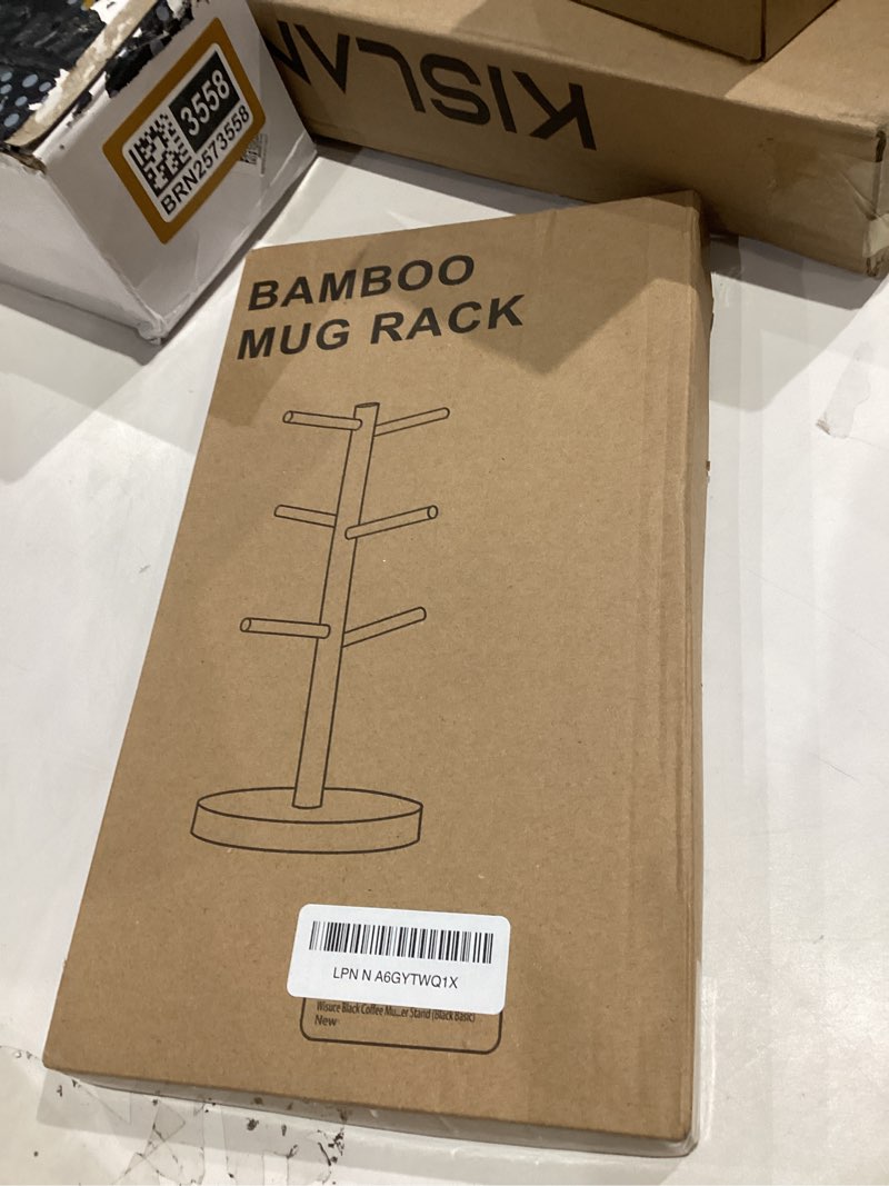 Condition photo showing New/Like New for Wisuce Black Coffee Mug Tree Bamboo Mug Holder Coffee Cup Stand Mug Holders for Countertop Coffee Mug Rack Organizer Stand (Black Basic) Black Basic (6 Hooks)