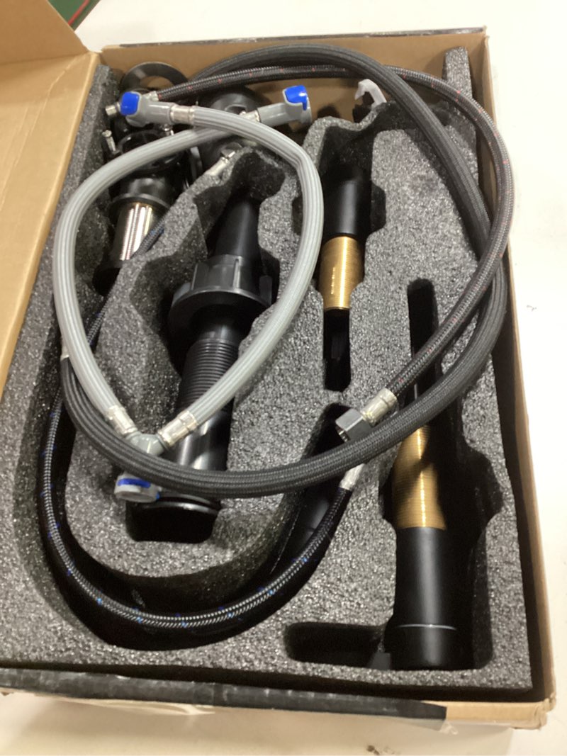 Condition photo showing Good Condition for KENES Matte Black Pull Down Bathroom Faucet, 8 Inch 2 Handle Widespread Bathroom Faucet 3 Hole with Pull Out Sprayer, Bathroom Sink Faucet with Pop Up Drain & Supply Lines LJ-9068-2