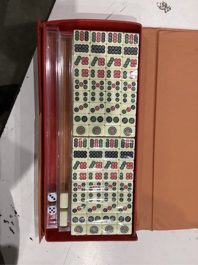 Condition photo showing Good Condition for portable chinese mahjong set with 144 mini tiles, travel mahjong game set with 4 clear racks, 2 dice & spare tiles, compact mahjong board game for family, outdoor travel gift (ivory)