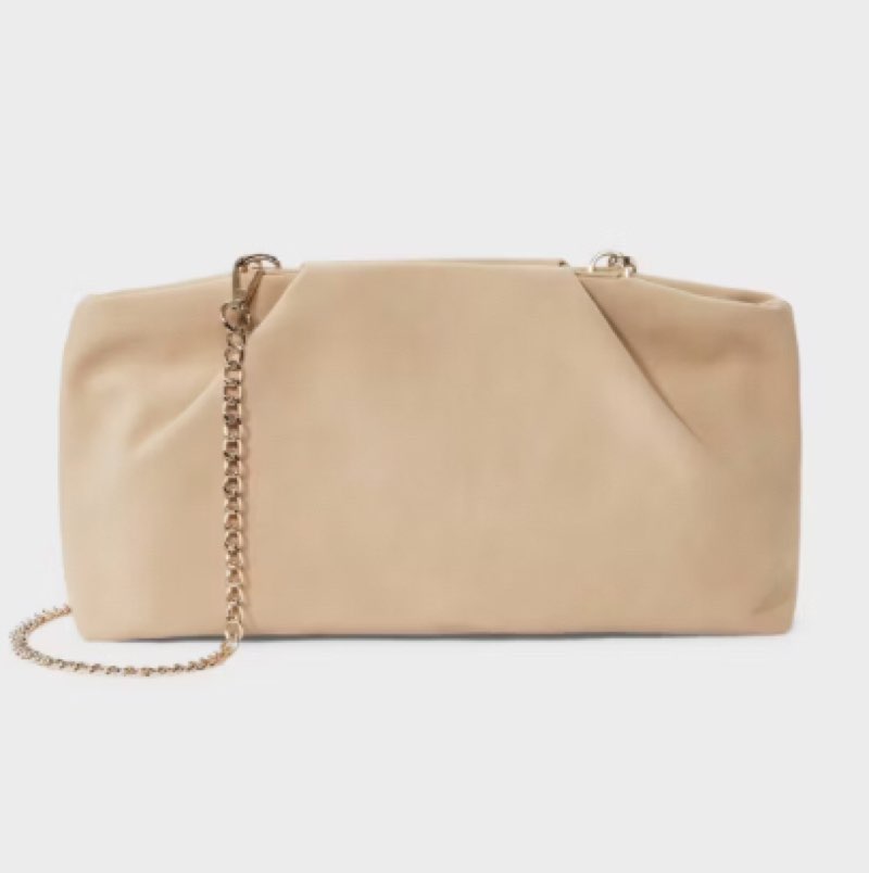 Slouchy Clutch with Chain Crossbody - A New Day™ Tan: Shell, Removable Strap, Magnetic Closure