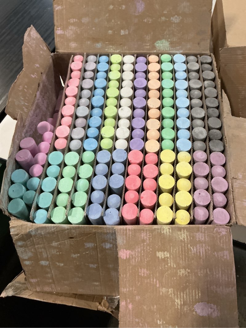 Condition photo showing As Is for feela 180 pack sidewalk chalk, sidewalk chalk set for kids jumbo chalk bulk, great for kids family, paint on sidewalk wall school driveway blackboard street playground, 18 colors
