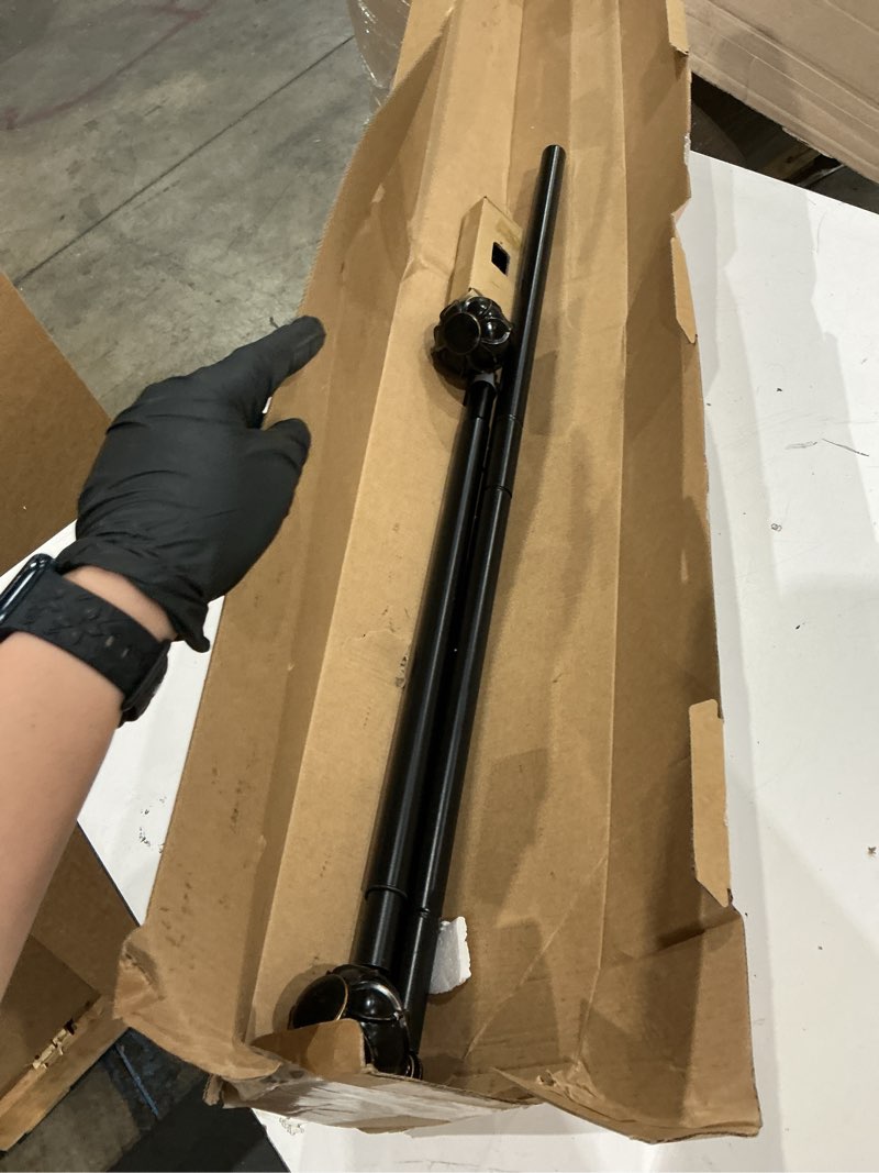 Condition photo showing As Is for kamanina 1 inch double curtain rods for windows 72 to 144 inches (6-12 feet), black heavy duty double curtain rod, telescoping drapery rod with netted texture finials black 72-144"