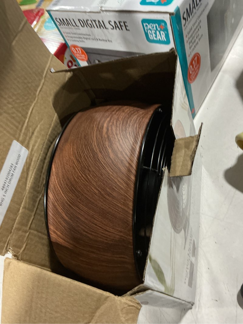 Condition photo showing As Is for better homes & gardens 5” retro small fan with 3 speed settings, usb-c plug, adjustable tilt, vintage fan for home and bedroom, wood grain