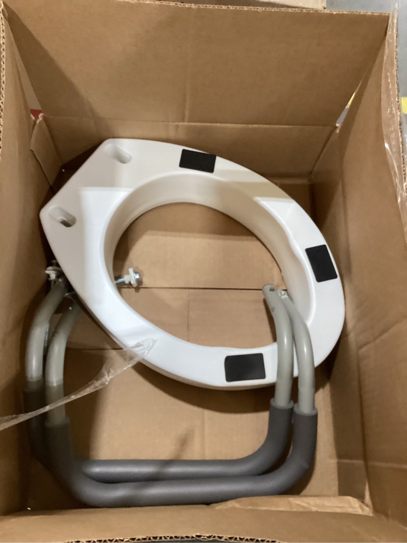 Condition photo showing As Is for vive raised toilet seat riser for seniors (with handles) - handicap rail grab bar seat for over toilet - elevated safety for elderly, disabled, medical - elongated & standard options