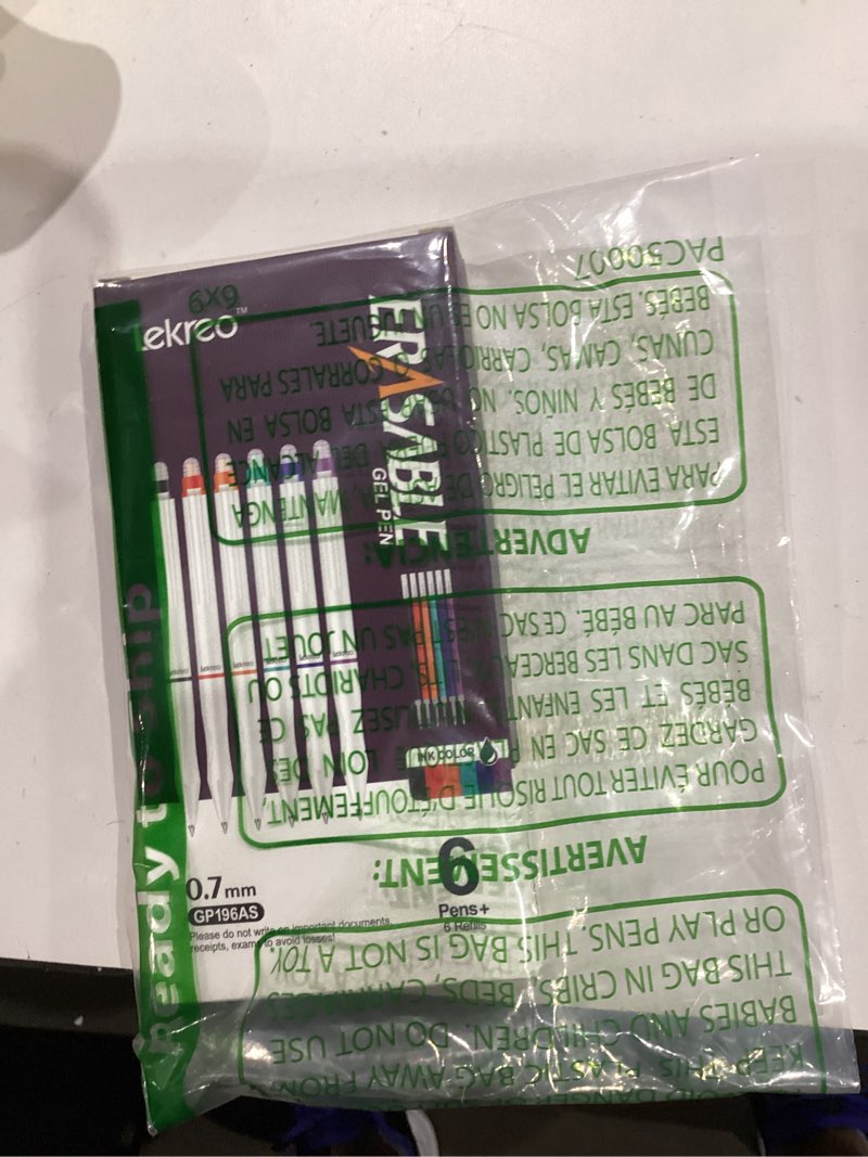 Condition photo showing New/Like New for erasable gel pens, 6 colors retractable 0.7mm fine point erasable pens clicker + 6 counts refills, assorted color inks, make mistakes disappear for writing planner drawing and crossword puzzles