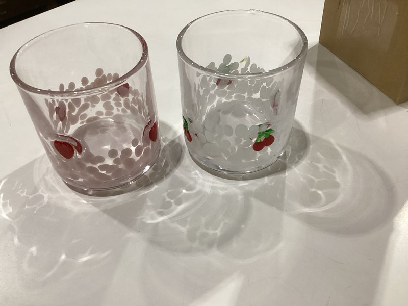 Condition photo showing New/Like New for yungyan 2 pcs valentine icon juice glass 14oz heart cherry drinking cocktails glasses cute pink white stemless wine glasses handblown old fashioned couple cups for her wife women birthday lovely gifts