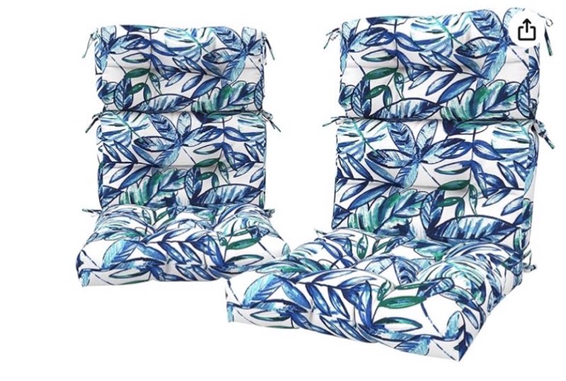 lvtxiii outdoor tufted high back cushions, 22" w x 20" d fluffy seat and back chair cushion with ties, patio replacement rocking chair cushion for outdoor furniture use, 2 pack, leaves ink blue