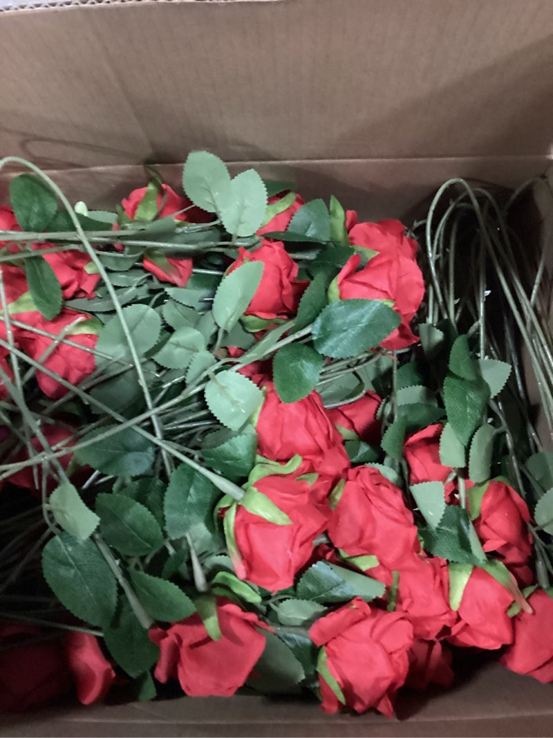Condition photo showing New/Like New for hotop 80 pcs rose artificial flowers bulk with long stem, silk roses realistic fake flowers bouquet for wedding table centerpieces bridal shower party home decorations(red)