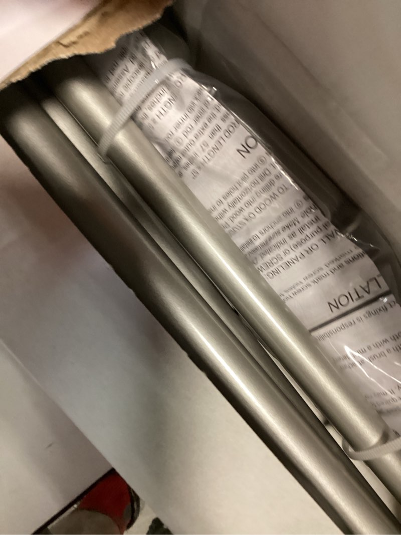 Condition photo showing As Is for mainstays 5/8  & 3/4  metal cage double curtain rod 30-84  satin nickel