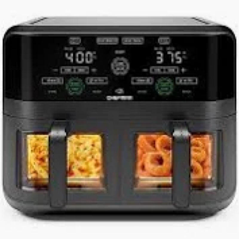 Chefman Dual Basket Digital Air Fryer w/ Easy View Windows, 2 Independent 3 Qt Baskets - Black