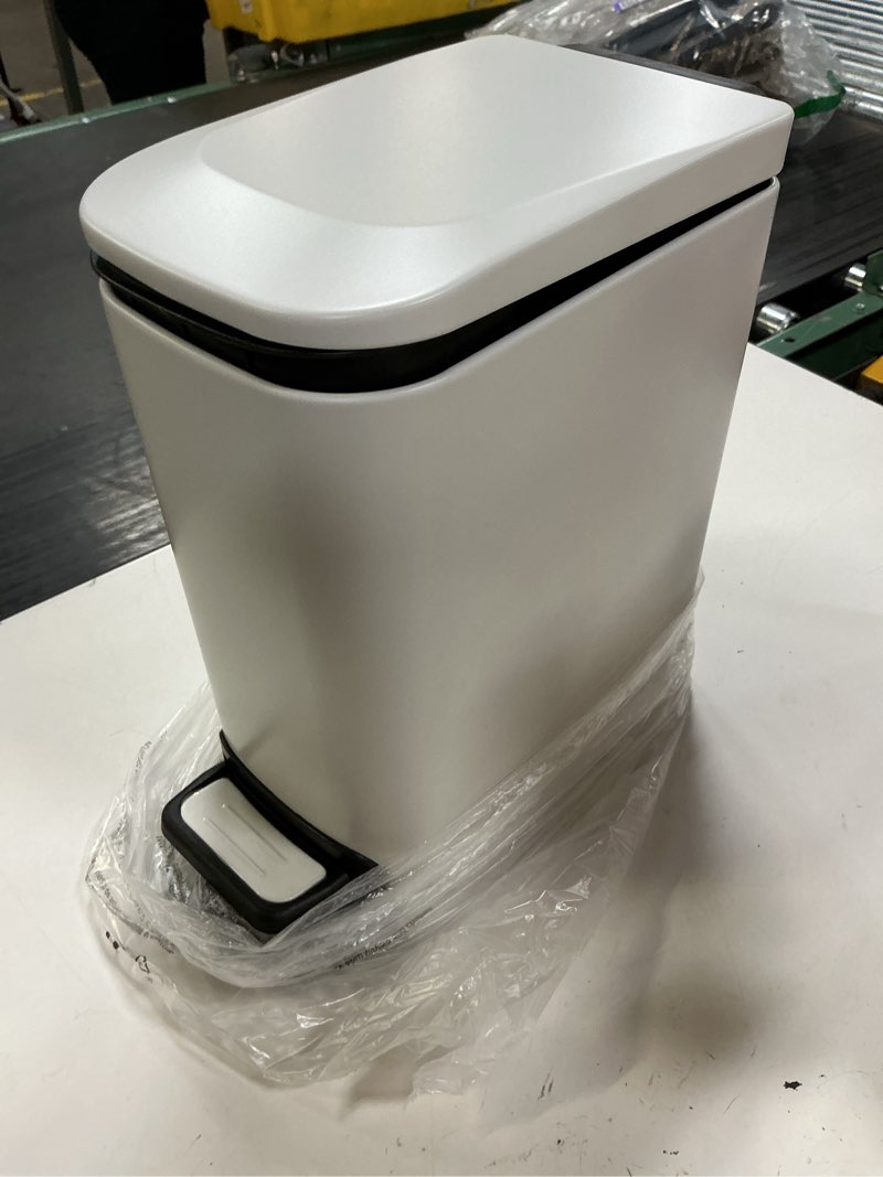 Condition photo showing Good Condition for cesun small bathroom trash can with lid soft close, step pedal, 6 liter / 1.6 gallon stainless steel slim garbage can for bedroom, diaper waste basket with removable inner bucket (white)