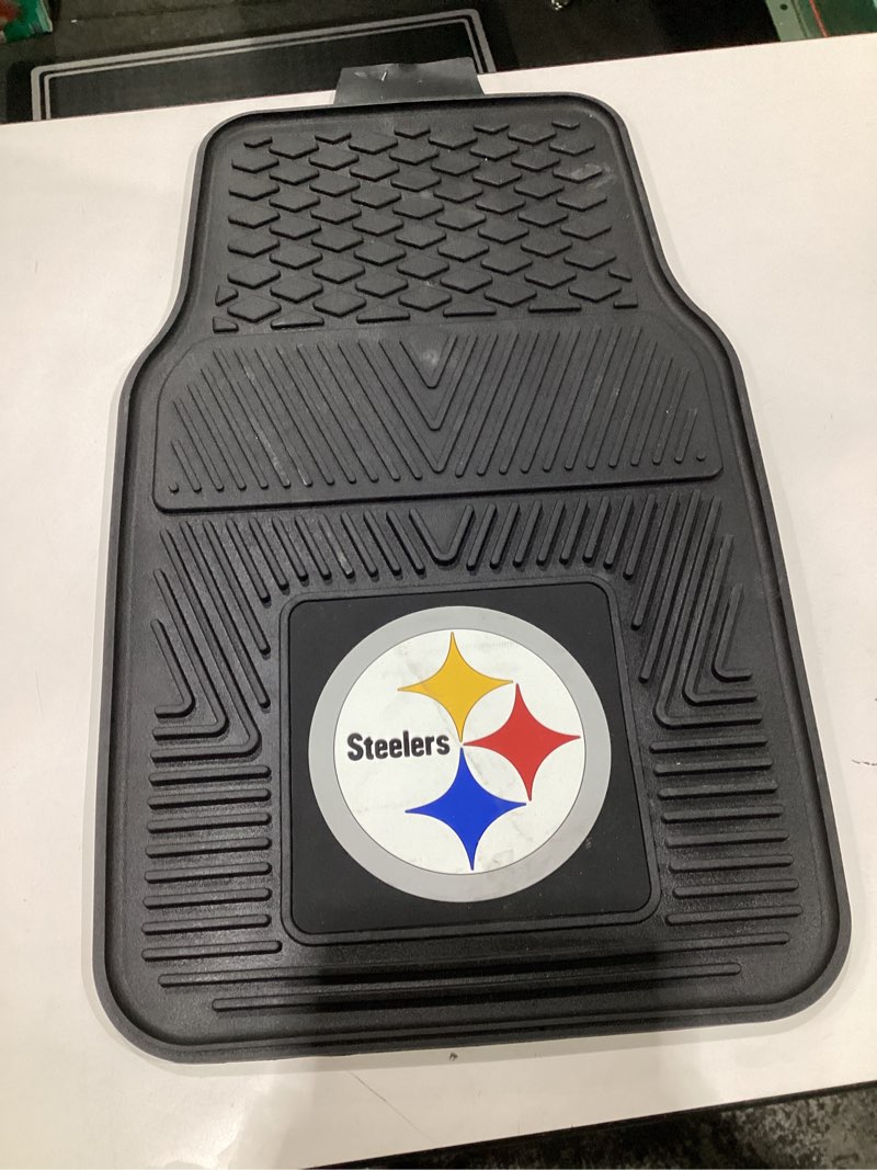 Condition photo showing As Is for FANMATS 8752 Pittsburgh Steelers Heavy Duty Vinyl Car Mat Set, Front Row Floor Mats, All Weather Protection, Universal Fit, Deep Resevoir Design USED ONE MAT