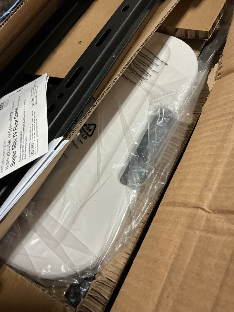 Condition photo showing As Is for ECOTINY Ultra Slim Floor TV Stand for 37–86 Inch TVs, Modern Curved Base with Shelf, Adjustable Heig