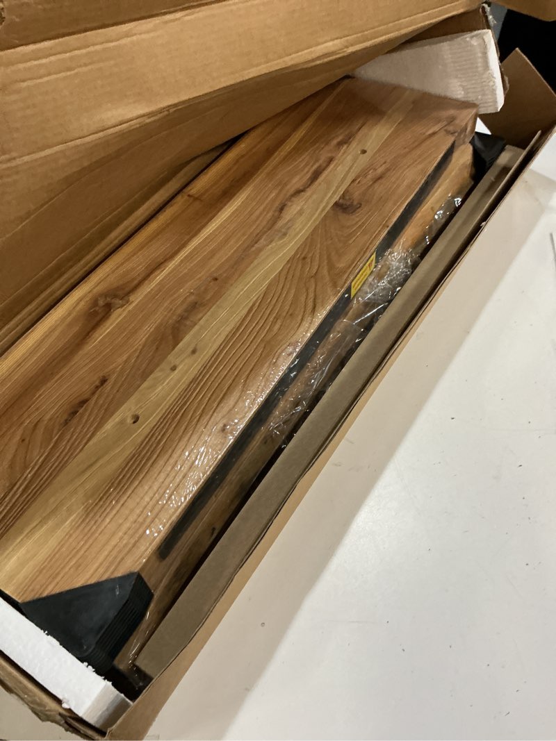 Condition photo showing Good Condition for fun memories 24inch floating shelves set of 2, rustic solid elm wood live edge floating shelves, invisible bracket mount for living room, kitchen, bathroom - natural natural elm live edge, 24\"l, 2packs