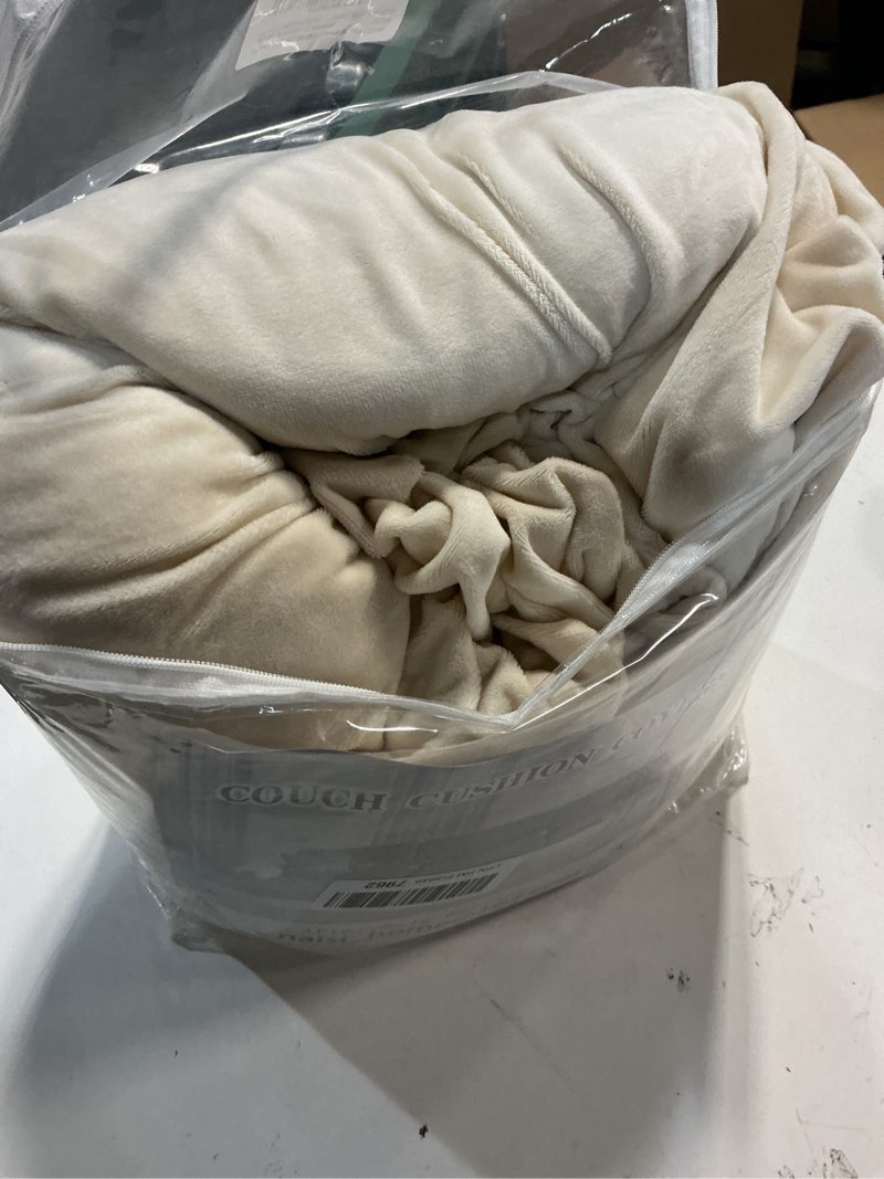 Condition photo showing item condition for NAISI Sectional Couch Covers 8 Pieces Velvet Couch Cushion Covers L Shape Soft Stretch Sofa Slipcovers with 2pcs Pillowcases for Left/Right Chaise Sectional Couch(3 Seater+1 Chaise+4 Back,Beige) Beige 3 Seater+1 Chaise+4 Back