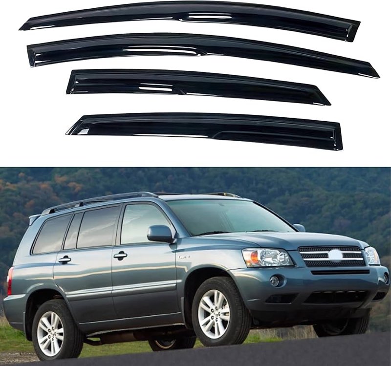 IG Window Visor for Toyota Highlander 2001-2007 & Highlander Hybrid 2006-2007, Rain Guard Tape-On Du
