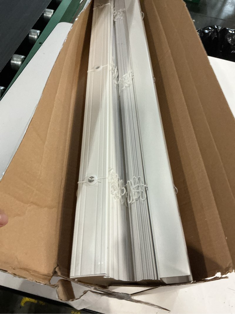 Condition photo showing As Is for better homes & gardens 2" cordless faux wood horizontal blinds, white, 34x64