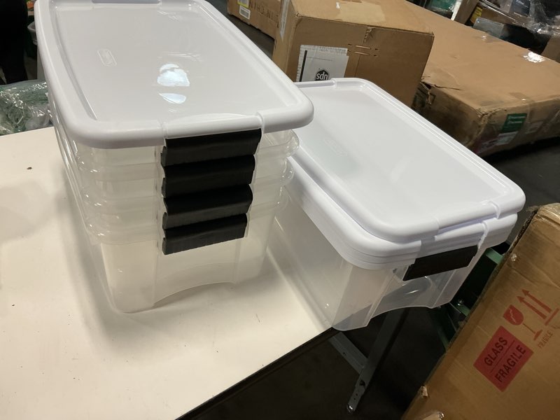 Condition photo showing Good Condition for plastic flat storage bins under bed with lids, 5 pack under bed clear latch bin with wheels