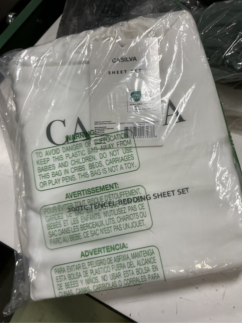Condition photo showing Good Condition for casilva eucalyptus sheets - infused with silver for anti-odor, softer than silk fibers, more cooling than cotton - perfect for hot sleepers & sensitive skin - 100% tencel lyocell - full sheet set snowdrop white full
