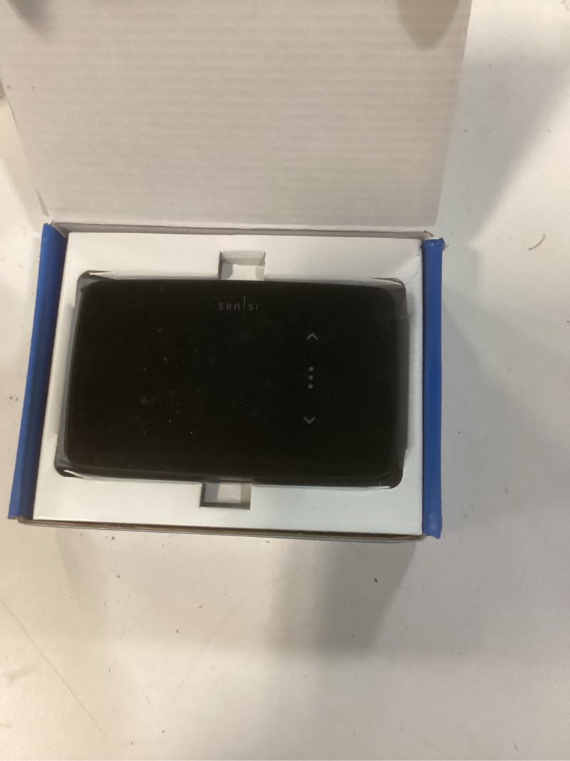 Condition photo showing As Is for sensi lite smart thermostat, data privacy, programmable, wi-fi, easy diy, works with alexa, energy star certified, st25, most systems c-wire not required, except on heat/cool only and heat pump system black