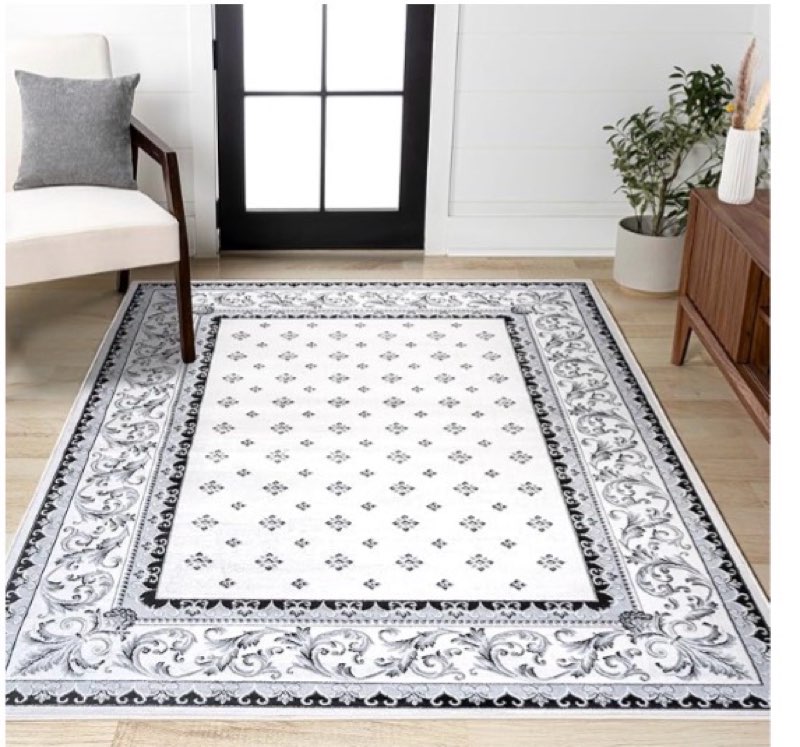 jonathan y acanthus french border cream/light gray indoor area rug, 4x6, vintage, bohemian, easy-cleaning for living room, bedroom, kitchen, pet friendly, non-shedding (mdp504b-4)