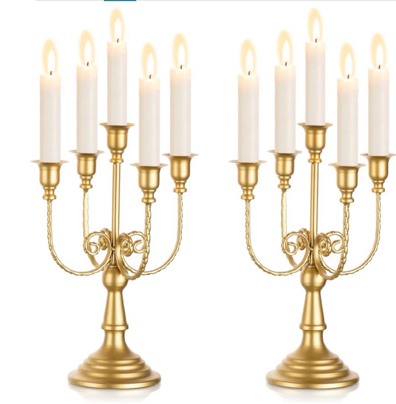 Sziqiqi Candelabra Candle Holder Gold Set of 2-5-stem Metal Candlestick Holders for Taper Candles for Centerpieces Table Wedding Birthday Fireplace Christmas Decor