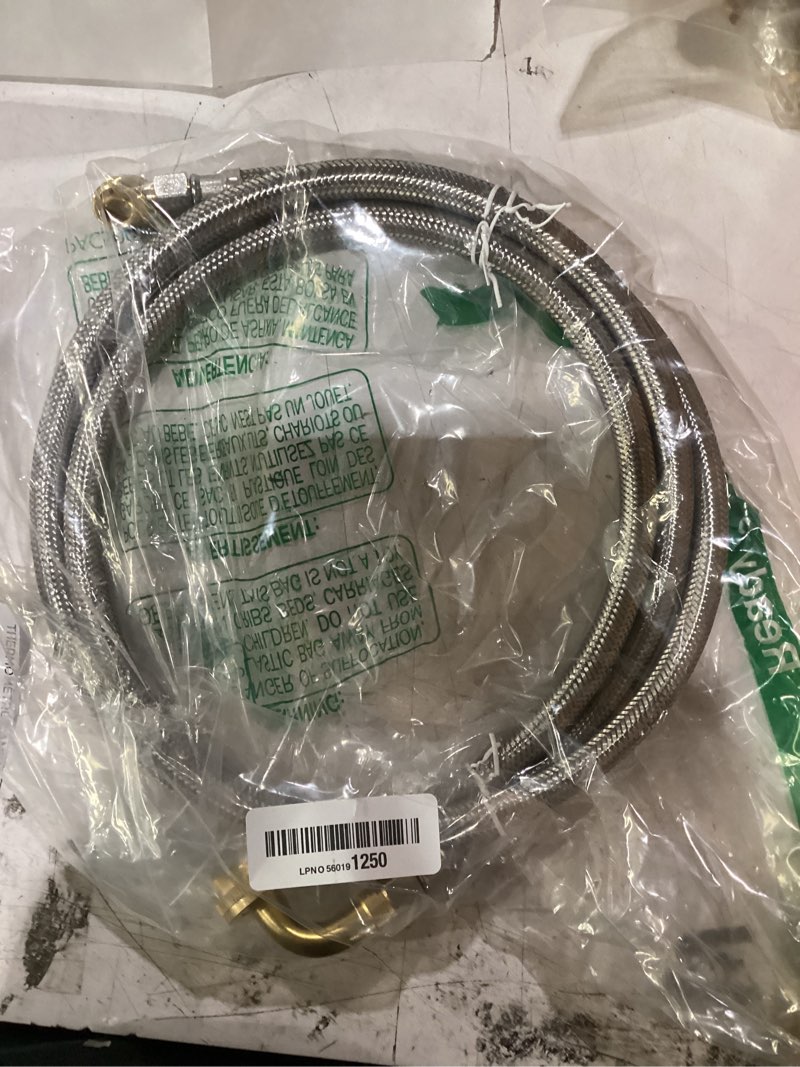 Condition photo showing As Is for dishwasher supply line kit, 6 ft stainless steel braided with elbow adapter w10685193 (3/4" fht x 3/8") - burst proof & universal dishwasher connector kit fit for all dishwashers by ami parts