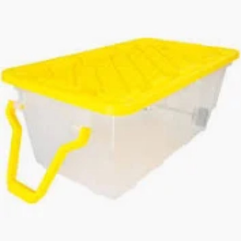 40 Gal. Tough Storage Tote with Wheels and Handle in Clear and Yellow