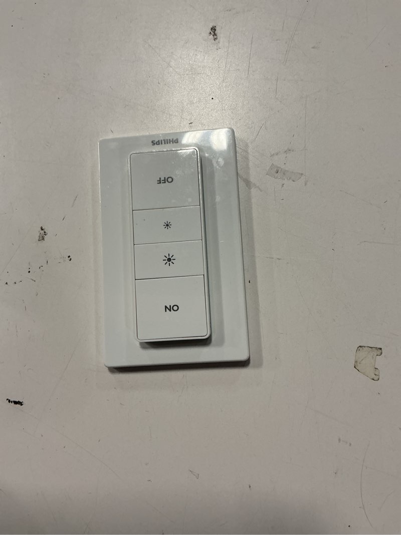 Condition photo showing As Is for PHILIPS Hue Smart Dimmer Switch with Remote, White, 1 Pack, Turns Hue Lights On, Off, Dims or Brightens, Smart Home Control, Requires Hue Bridge, Easy, No-Wire Installation