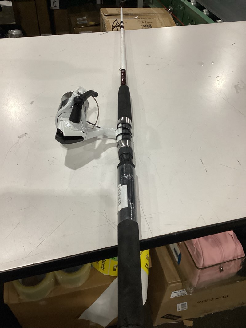 Condition photo showing As Is for incomplete ugly stik 7’ catfish spinning fishing rod and reel catfish combo, ugly tech construction with clear tip design, 7’ 2-piece moderate fast action rod