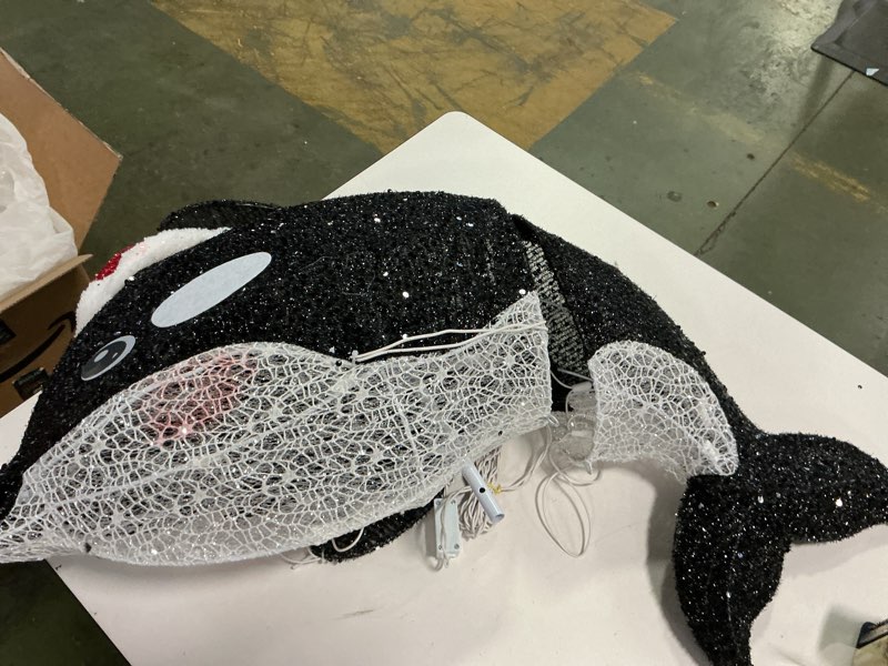 Condition photo showing As Is for White Whale Christmas Yard Decoration (Twinkling Orca). 