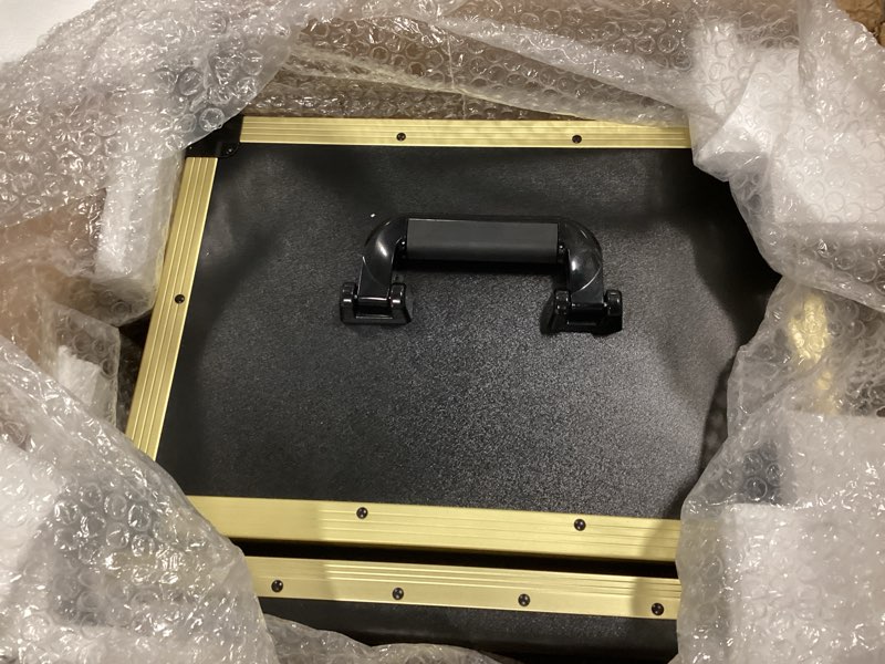 Condition photo showing Good Condition for Lorvain Rolling Manicure Table Makeup Train Case Workstation with Speaker, Foldable Nail Desk with Light Mirror and Bluetooth, Portable Nail Table for Nail Teach, Black Gold