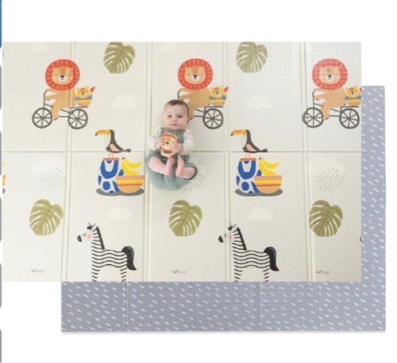 Extra Large Cushioned Baby Foam Play Mat, Thick Reversible Foam Mat. Perfect for Crawling, Waterproof, Includes Travel Case, Bonus 6 Double Sided Millstone Cards by Taf Toys Multi