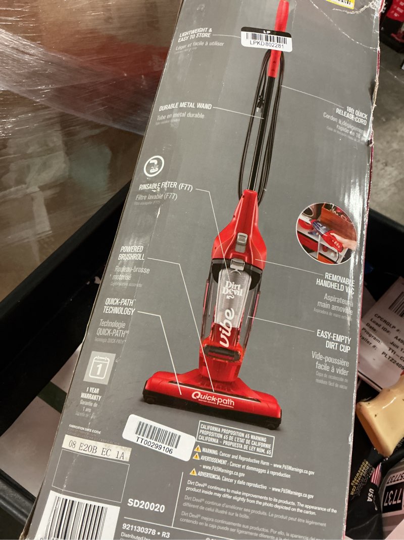 Condition photo showing As Is for vibe 3-in-1 bagless lightweight corded stick vacuum cleaner