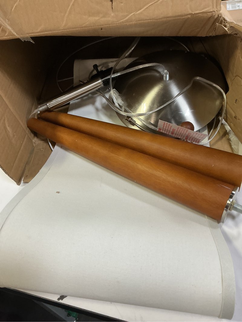 Condition photo showing Good Condition for Adesso Hudson Floor Lamp - Adjustable Brightness, Perfect Lighting for Bedroom, Living Room and Corner Decor, Maple Eucalyptus Wood & Satin Steel Accents, Soft/White Lampshade 10"D x 16"W x 61"H