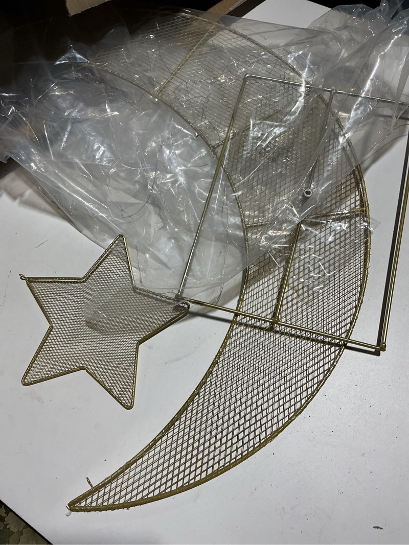 Condition photo showing As Is for Pre-lit Eid Mubarak Decorations for Home Metal Eid Star Moon Crescent Light Ramadan Decorations Outdoor Lighted Night Lamp Sign with LED String for Yard Lawn Pathway Moon multiple size 1