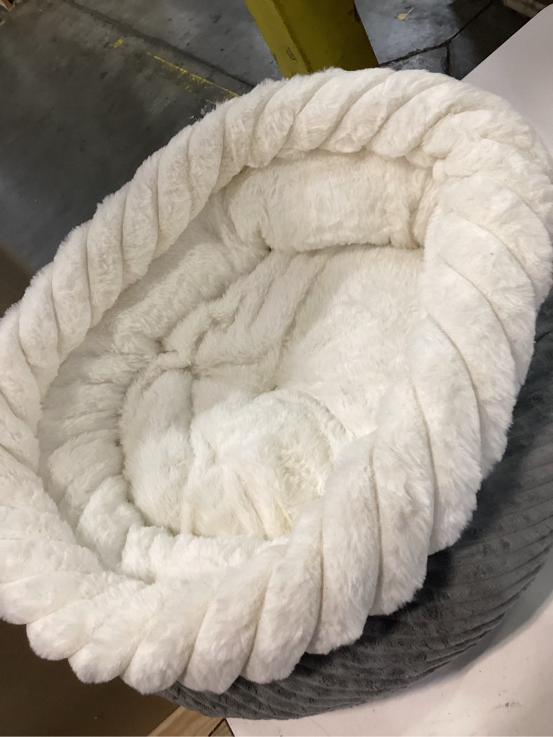 Condition photo showing As Is for fukumaru cat beds for indoor cats, washable round donut cat bed, super soft cute dog bed for small dogs and puppy, cozy plush faux fur calming pet bed with anti-slip bottom, 53 cm, grey