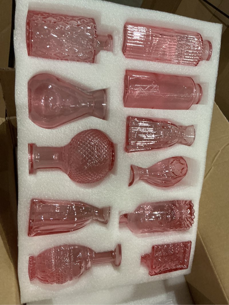 Condition photo showing Good Condition for ruckae pink flower vase in bulk 22 glass bud vases vintage small vases for centerpiece table wedding decorations home decor party pink 22 pack