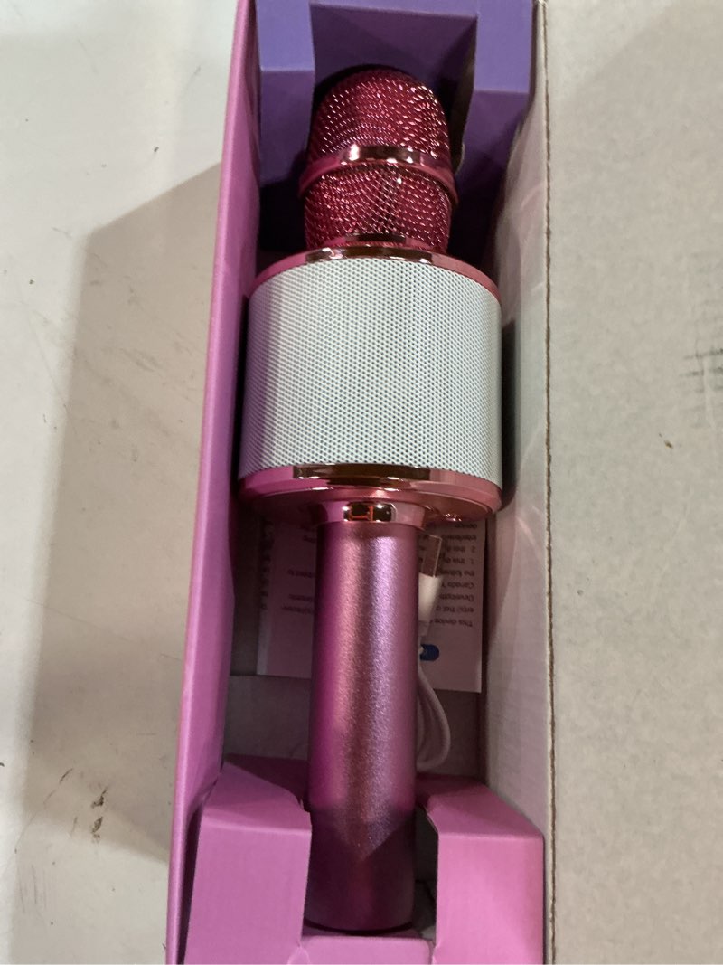 Condition photo showing New/Like New for bonaok karaoke microphone for kids & adults - bluetooth microphones singing mic with disco lights, echo effect, built-in speaker portable karaoke player for party travel gifts q78(light pink)
